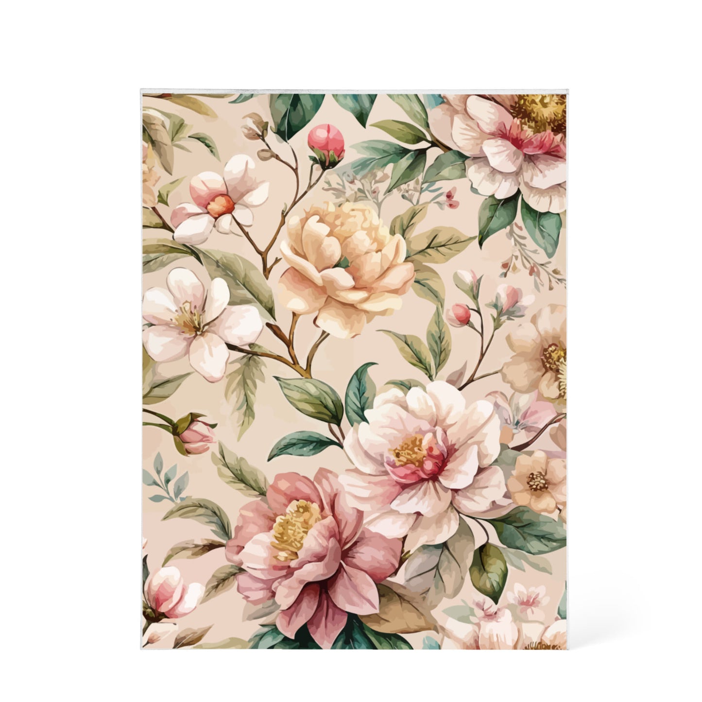 Folk Floral Pattern, Japanese Inspired 01 - 5.25" x 7" Acrylic Block
