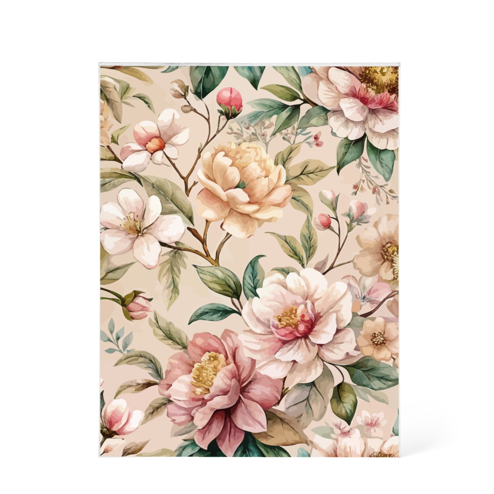 Folk Floral Pattern, Japanese Inspired 01 - 5.25" x 7" Acrylic Block