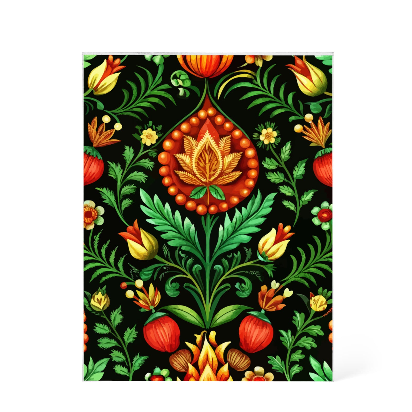 Folk Floral Pattern, Hungarian Inspired 01 - 5.25" x 7" Acrylic Block
