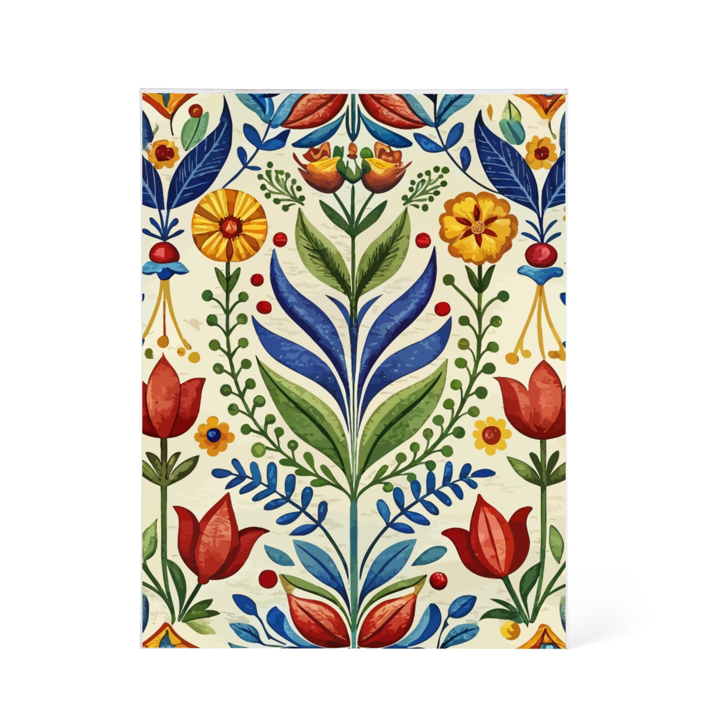 Folk Floral Pattern, Swedish Inspired 01 - 5.25" x 7" Acrylic Block