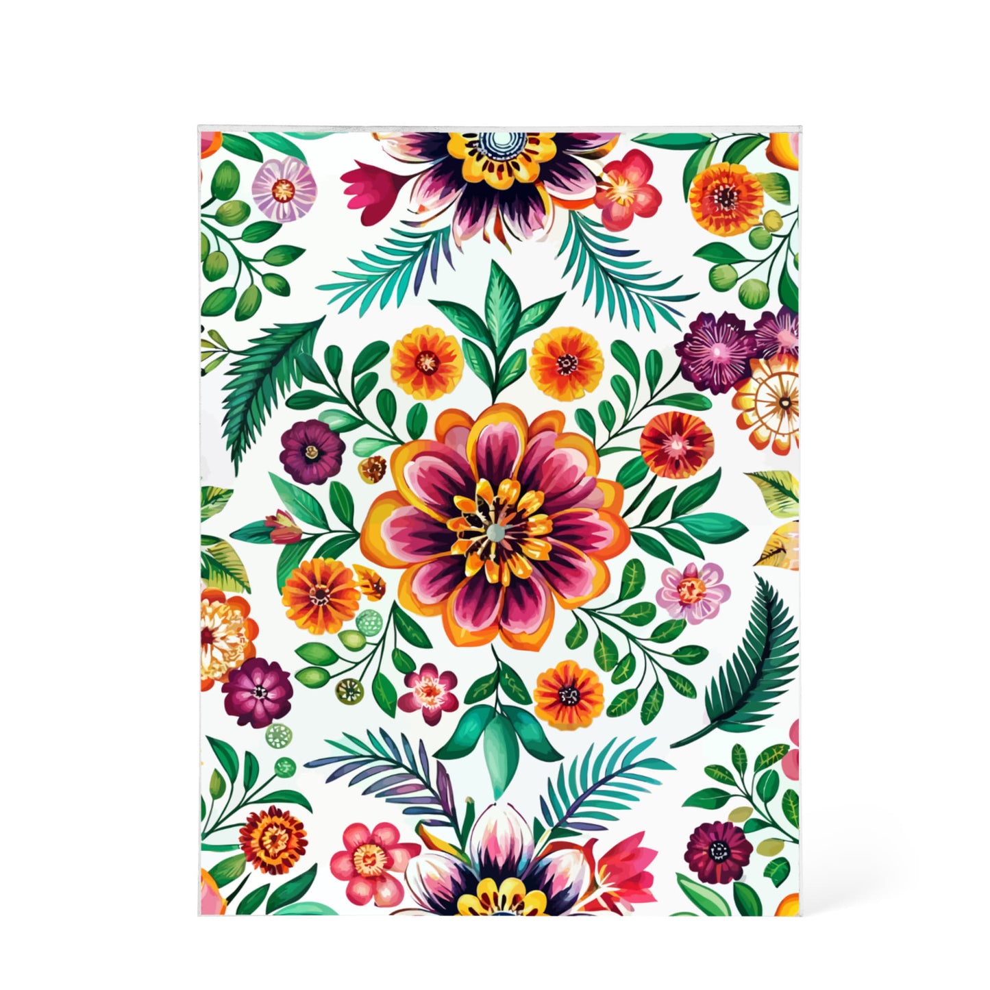 Folk Floral Pattern, Mexican Inspired 01 - 5.25" x 7" Acrylic Block