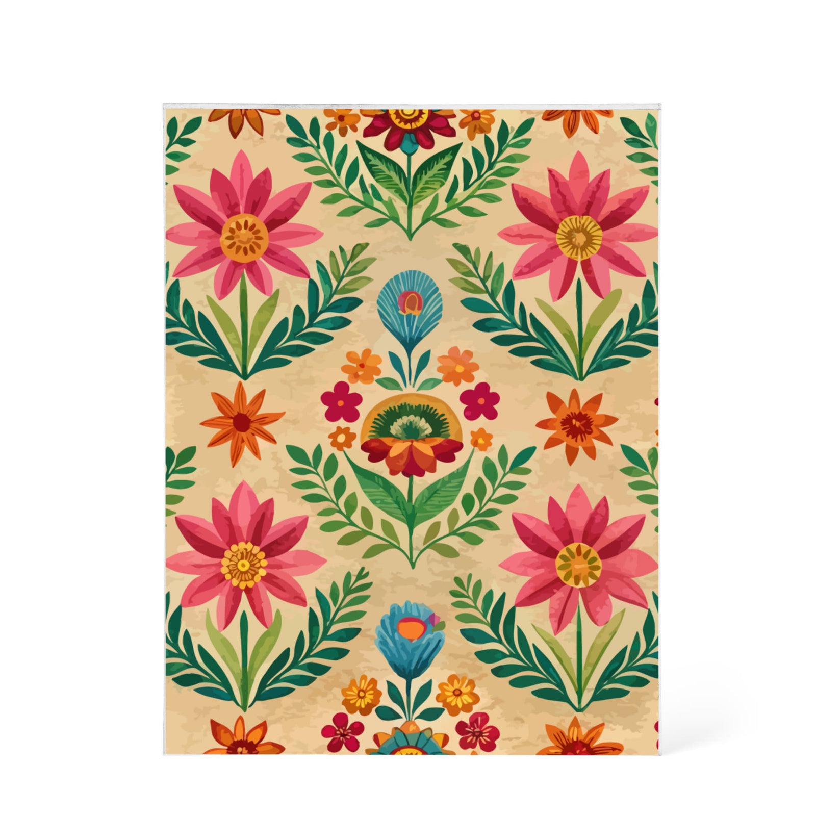 Folk Floral Pattern, Peruvian Inspired 02 - 5.25" x 7" Acrylic Block