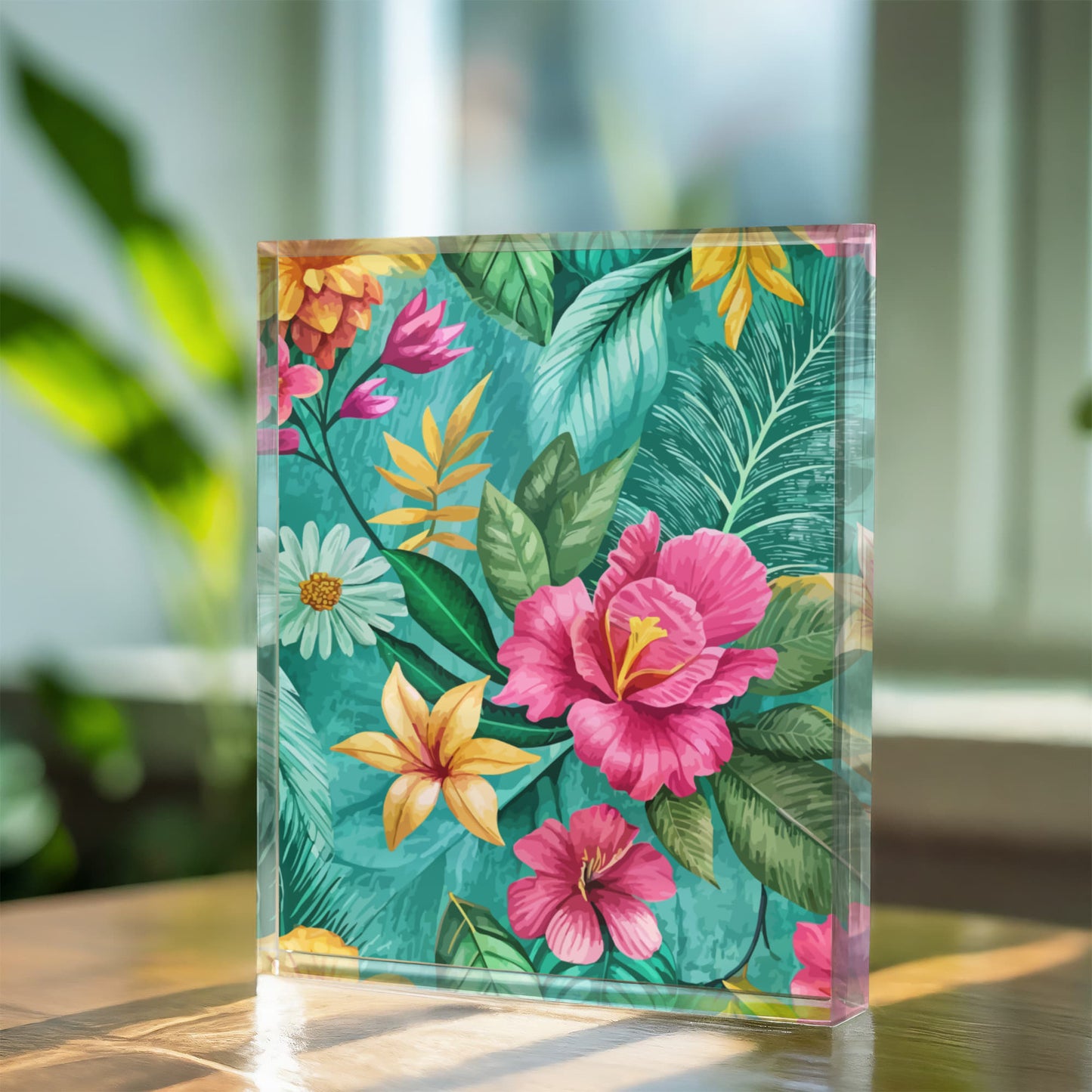 Folk Floral Pattern, South American Inspired 02 - 5.25" x 7" Acrylic Block