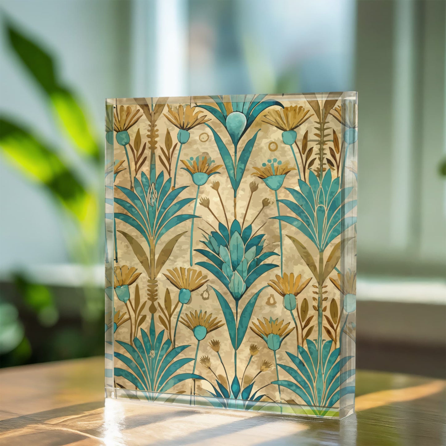 Folk Floral Pattern, Egyptian Inspired 01 - 5.25" x 7" Acrylic Block
