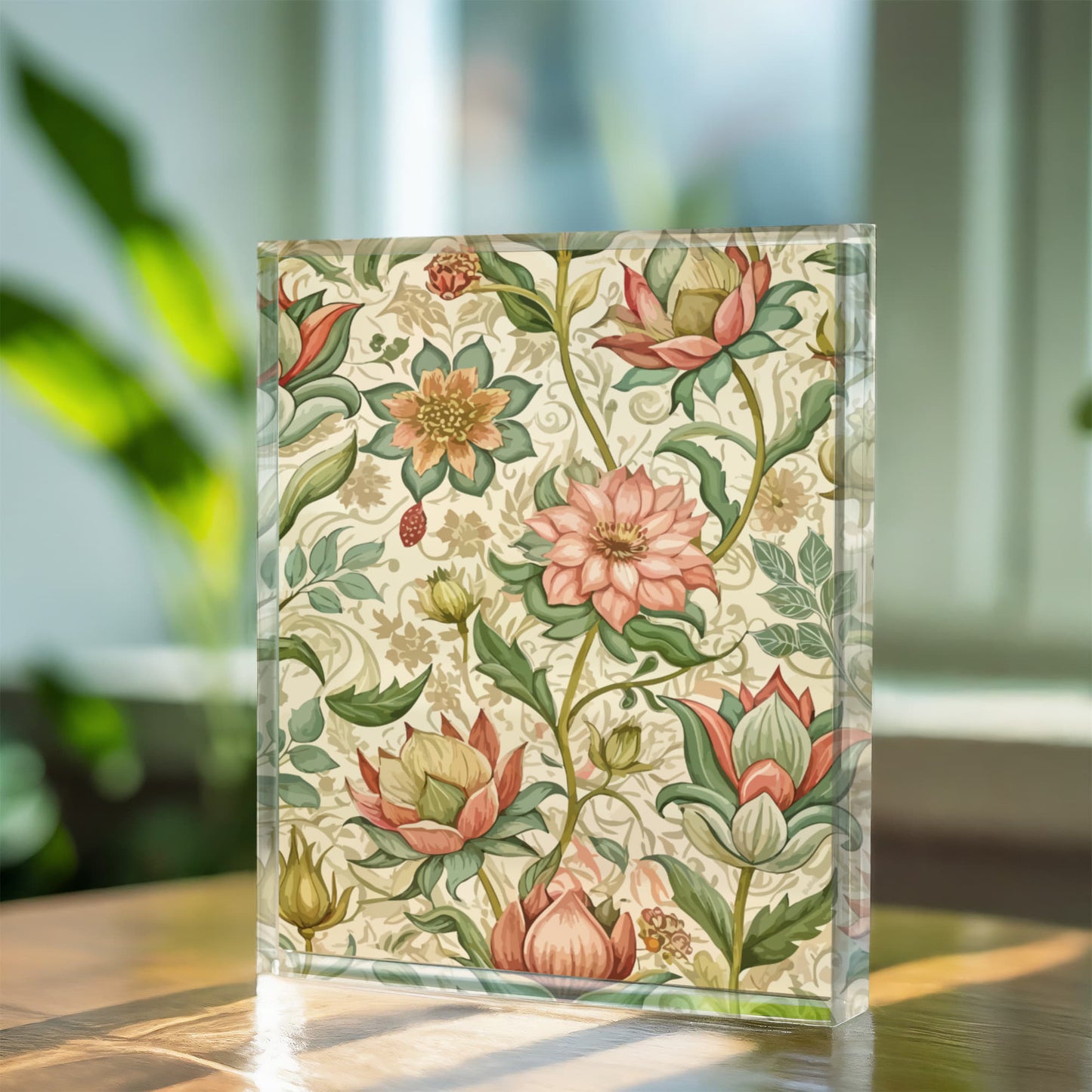 Folk Floral Pattern, Himalayan Inspired 02 - 5.25" x 7" Acrylic Block