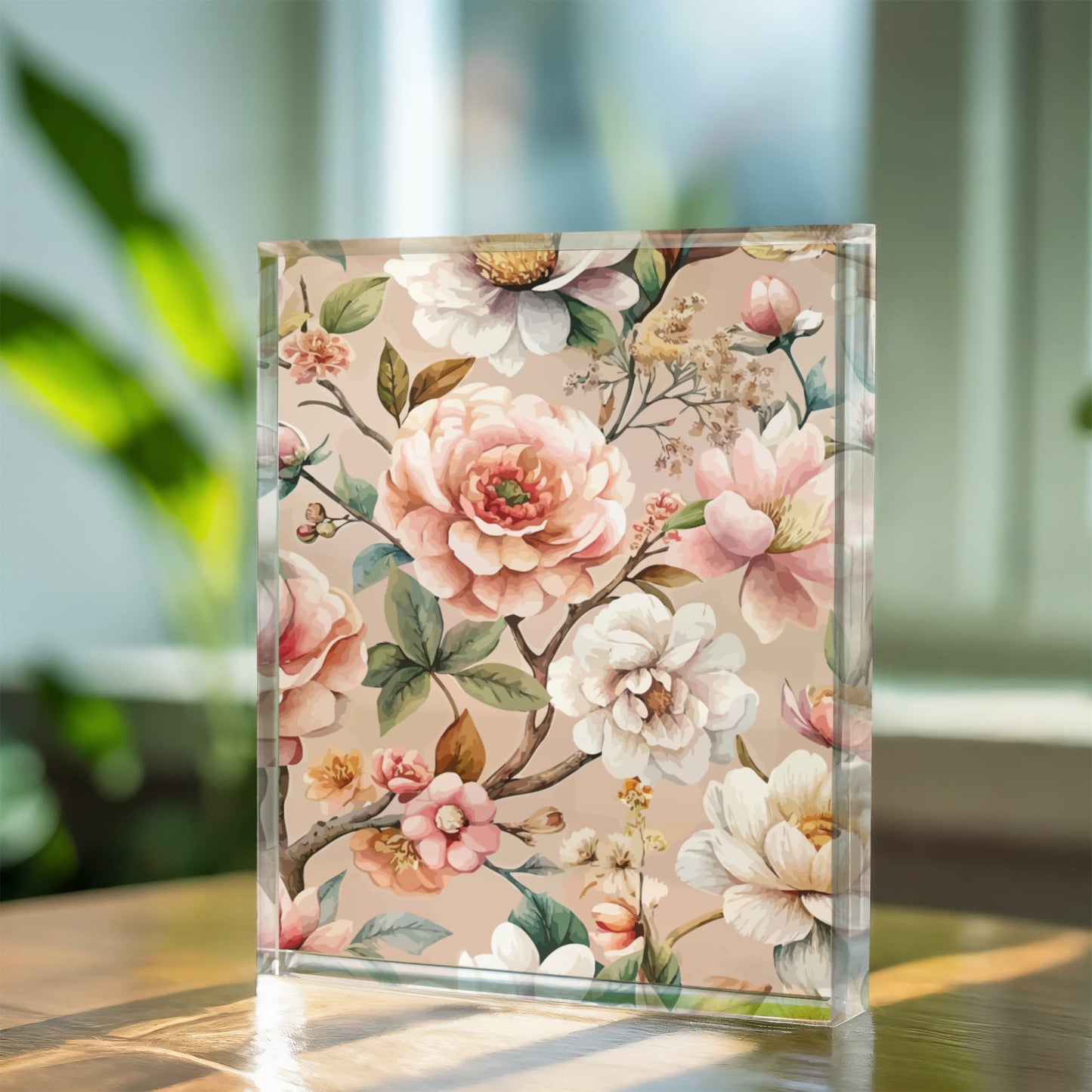 Folk Floral Pattern, Japanese Inspired 04 - 5.25" x 7" Acrylic Block