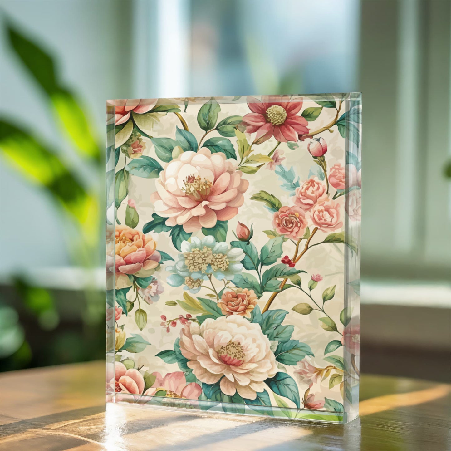 Folk Floral Pattern, Chinese Inspired 02 - 5.25" x 7" Acrylic Block