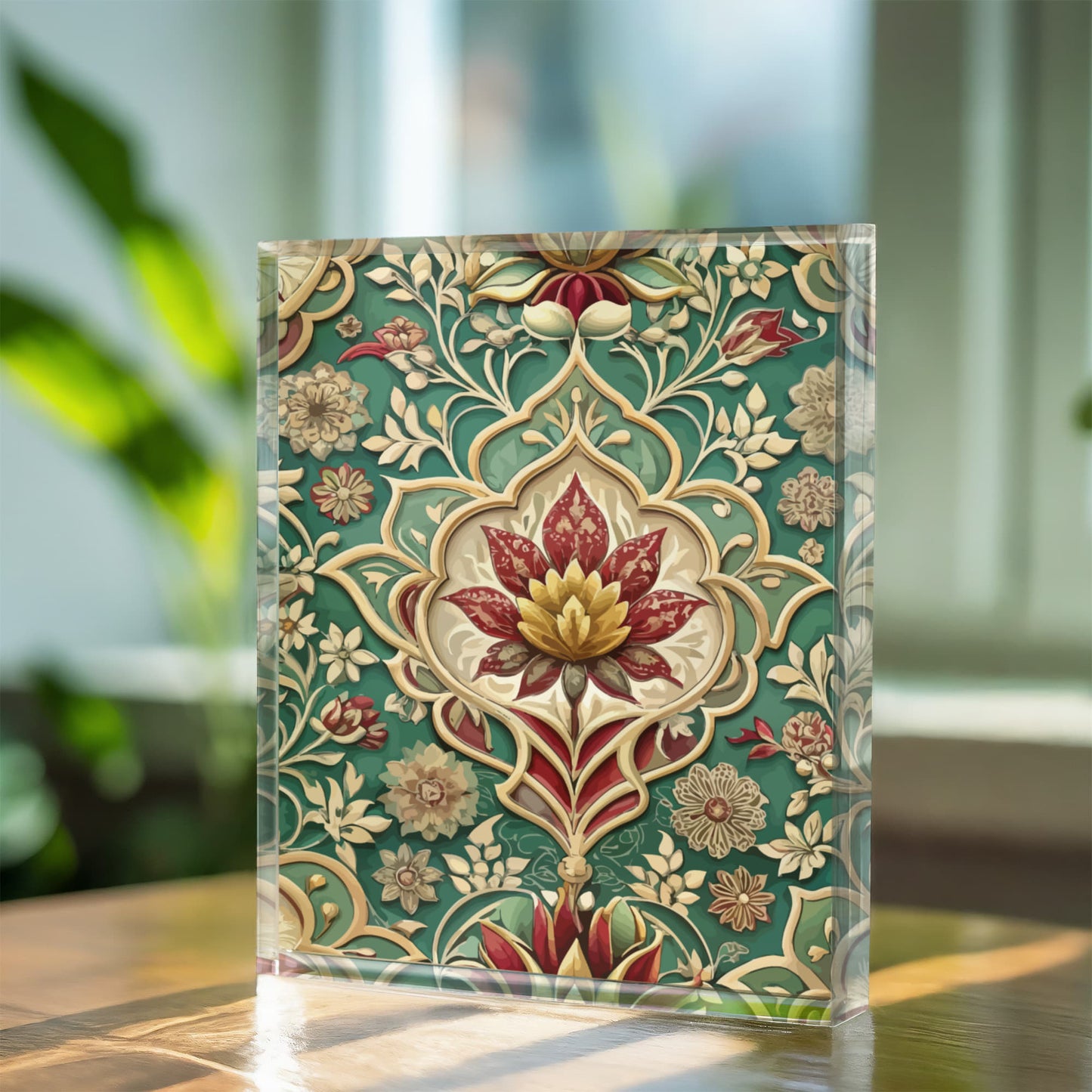Folk Floral Pattern, Mughal Inspired 02 - 5.25" x 7" Acrylic Block