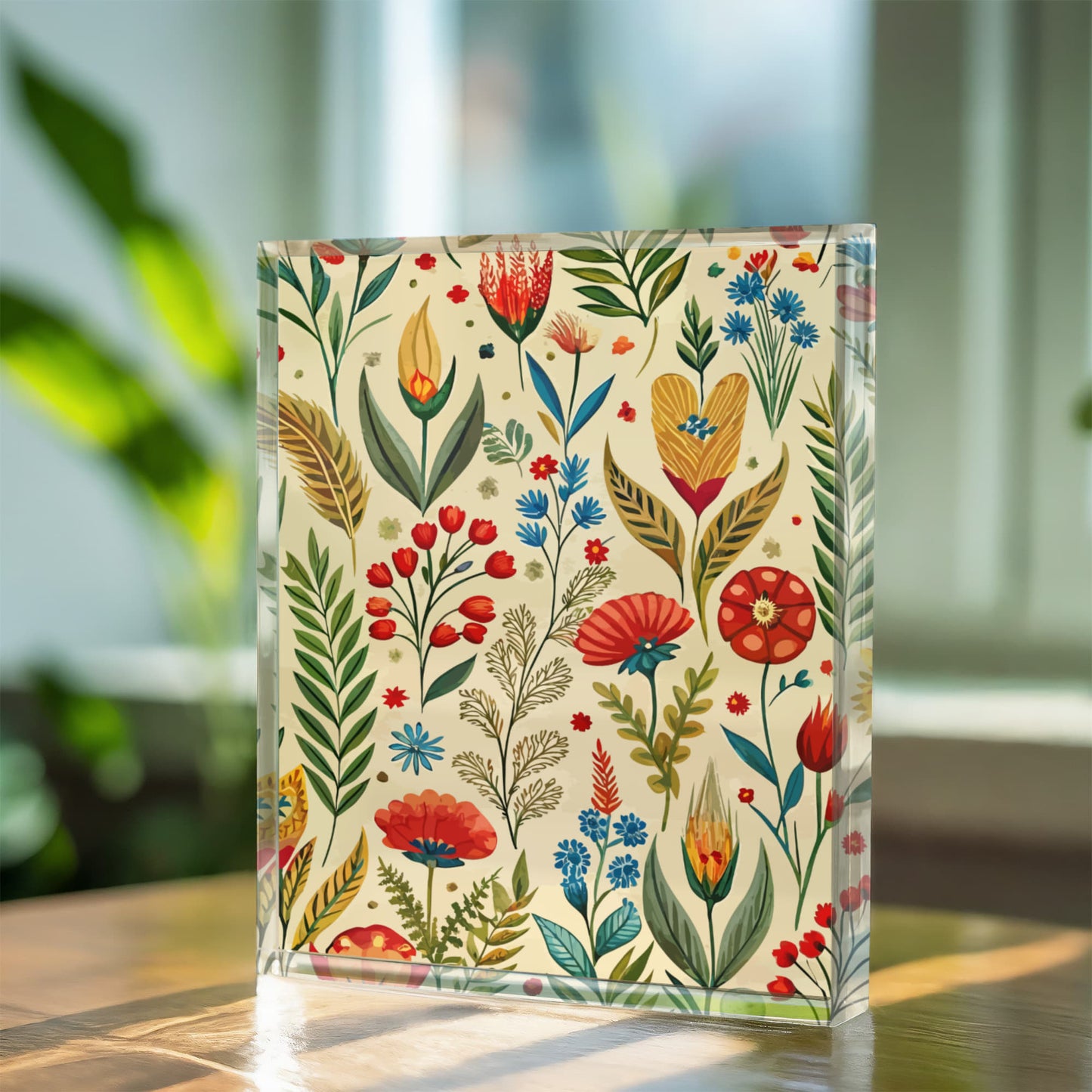 Folk Floral Pattern, Bulgarian Inspired 02 - 5.25" x 7" Acrylic Block