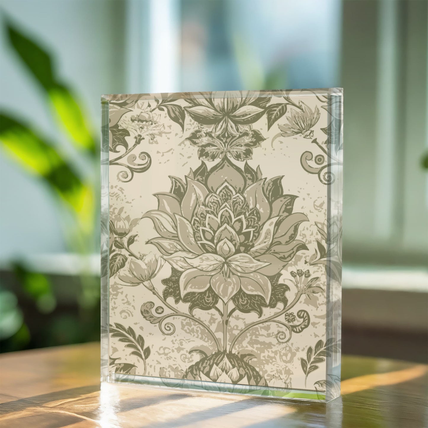 Folk Floral Pattern, Nepalese Inspired 01 - 5.25" x 7" Acrylic Block