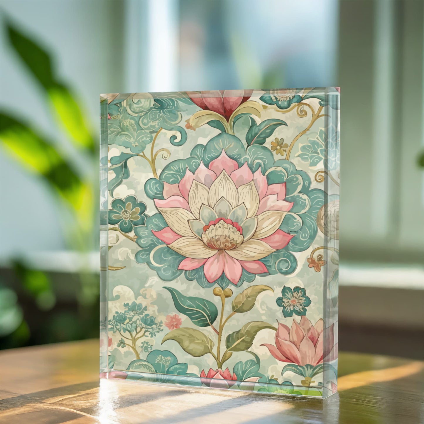 Folk Floral Pattern, Nepalese Inspired 02 - 5.25" x 7" Acrylic Block