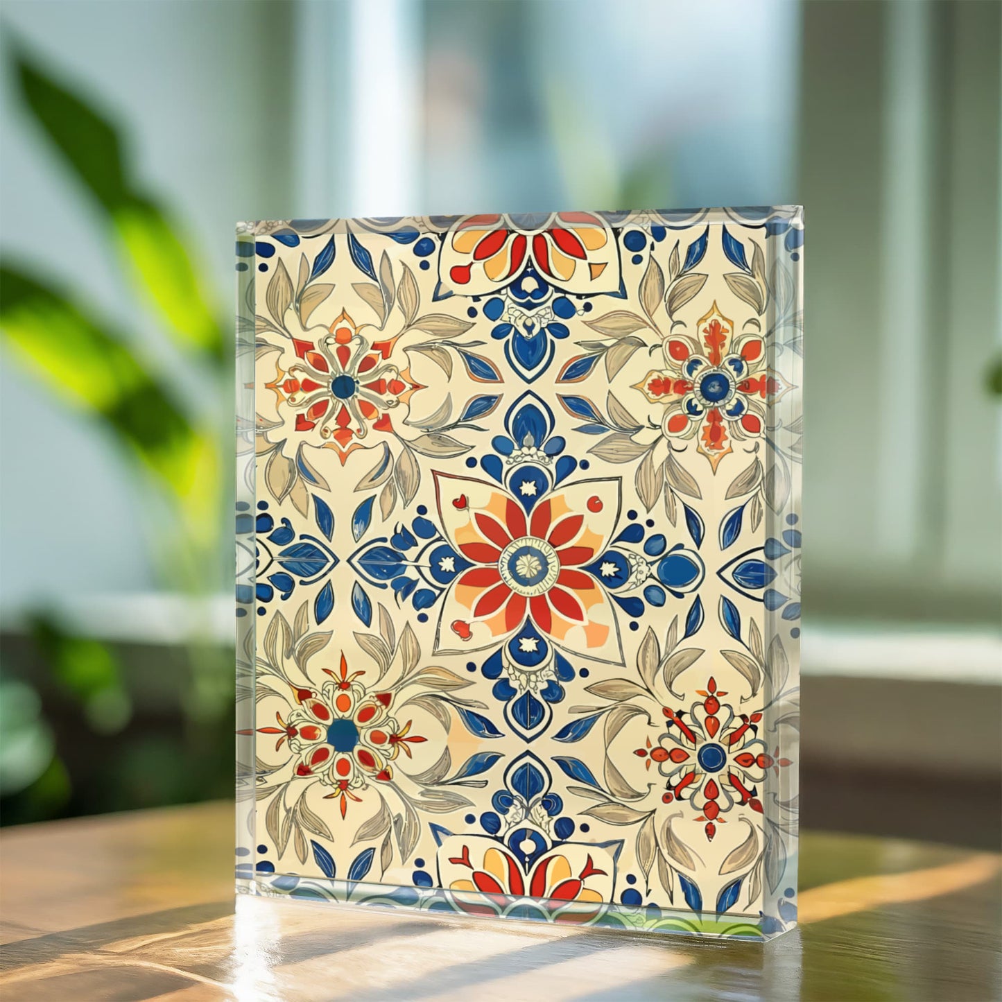 Folk Floral Pattern, Moroccan Inspired 07 - 5.25" x 7" Acrylic Block