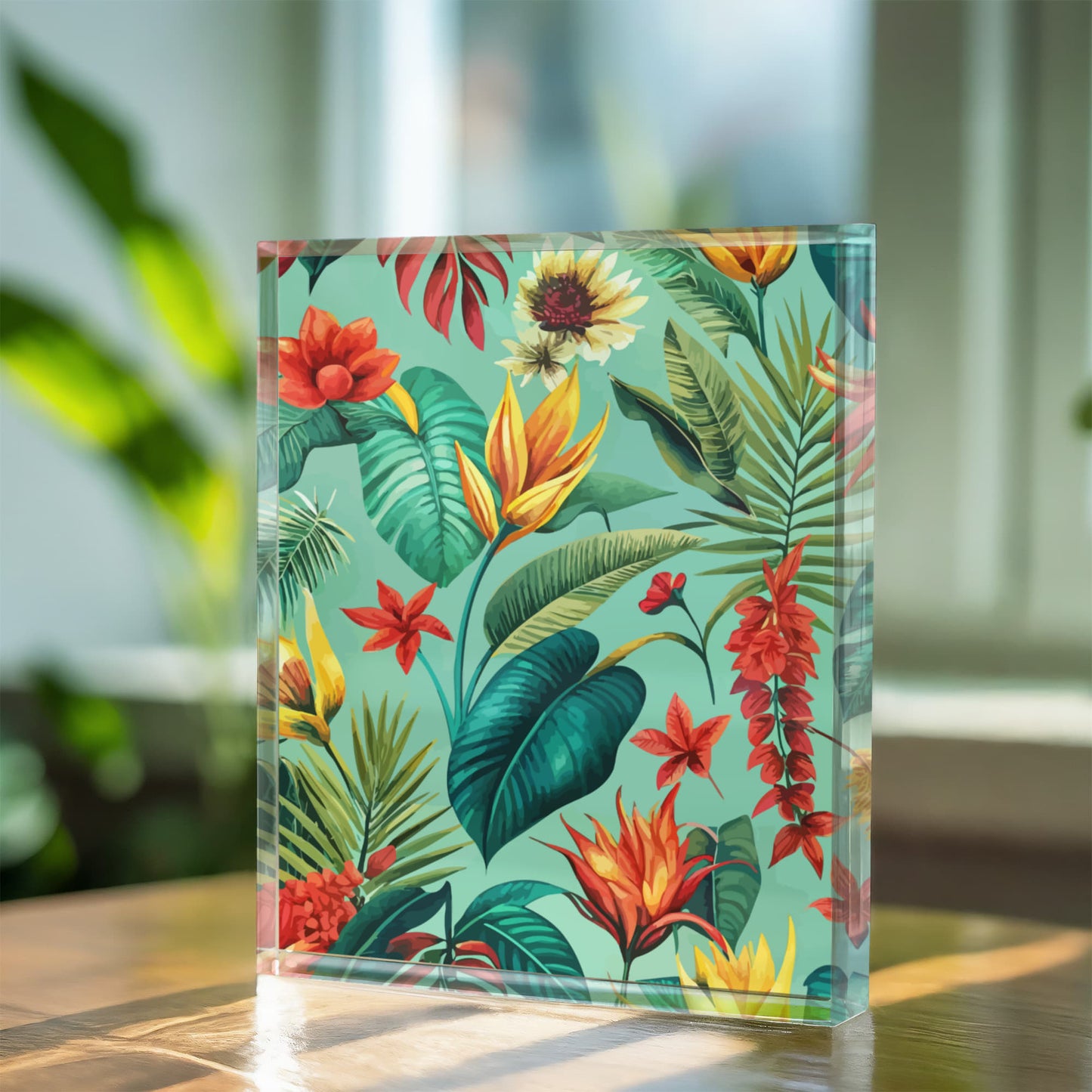 Folk Floral Pattern, Brazilian Inspired 02 - 5.25" x 7" Acrylic Block