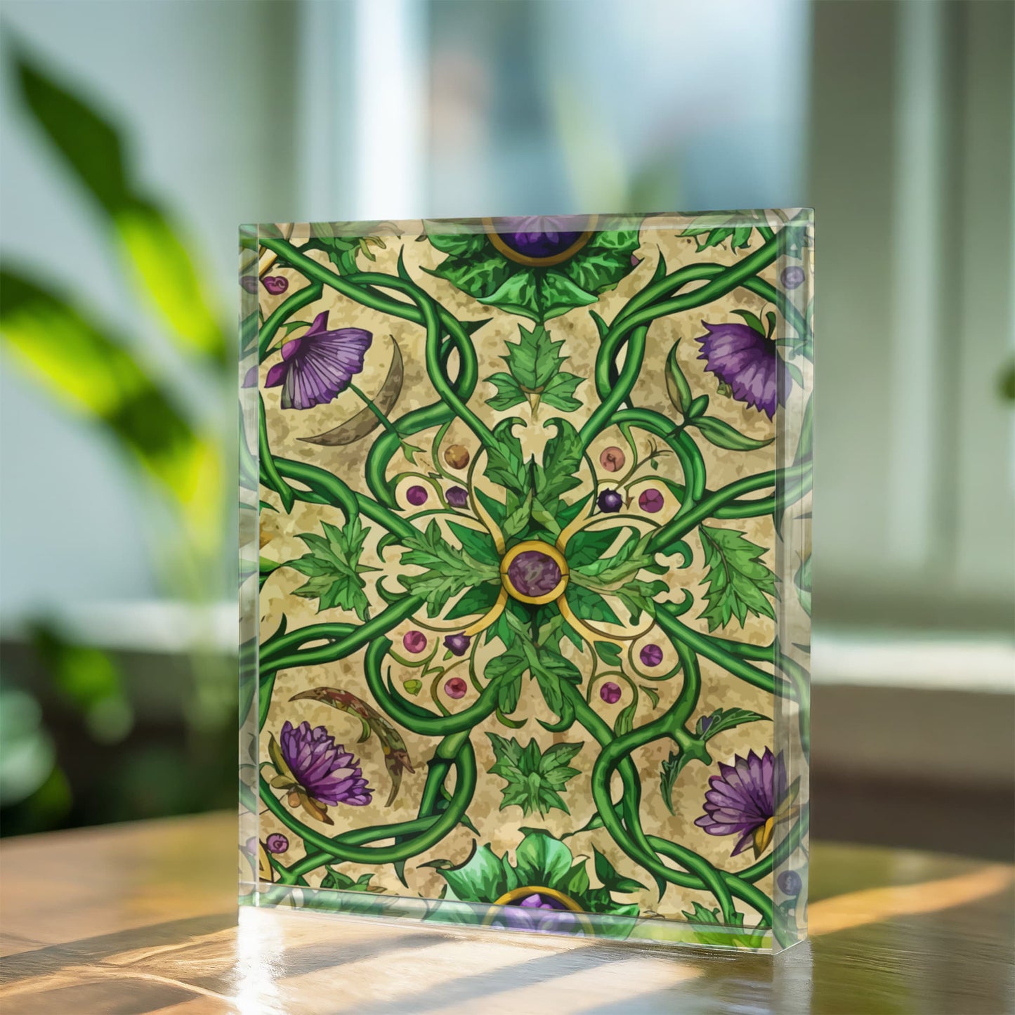 Folk Floral Pattern, Celtic Inspired 02 - 5.25" x 7" Acrylic Block