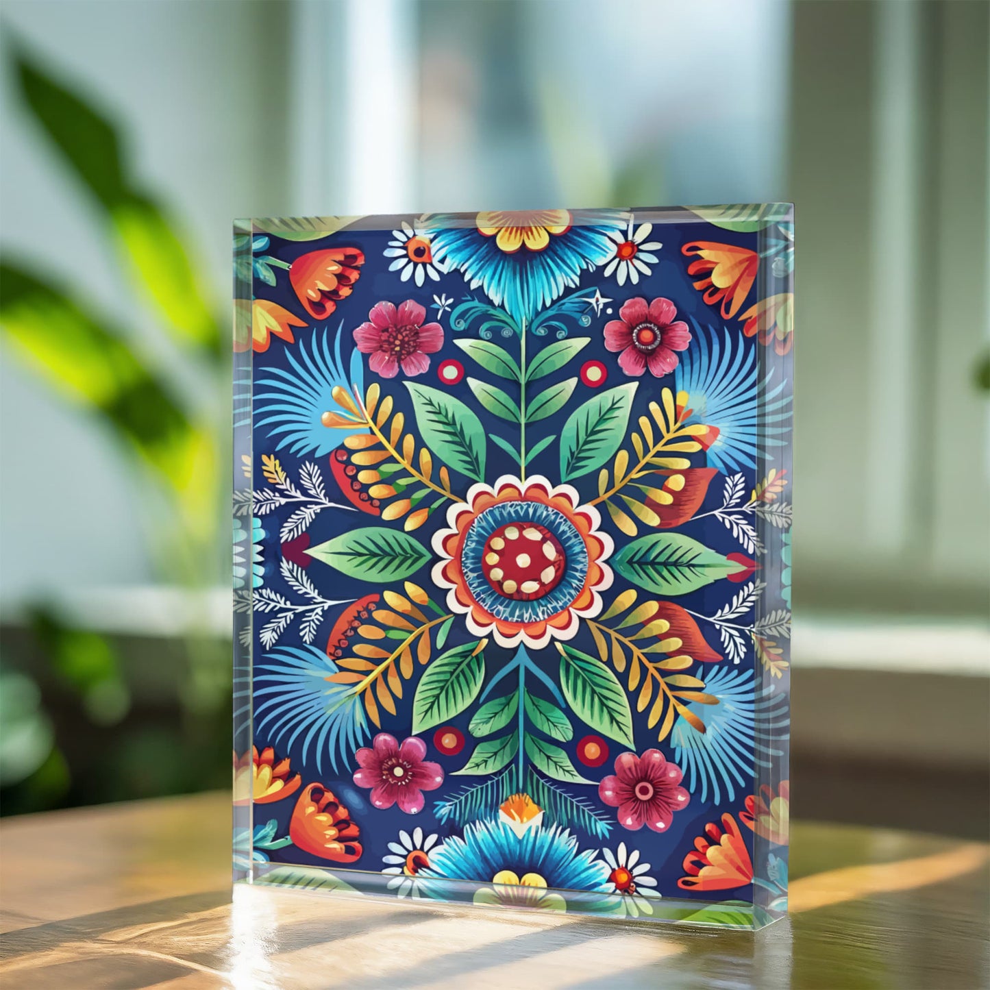 Folk Floral Pattern, Polish Inspired 03 - 5.25" x 7" Acrylic Block