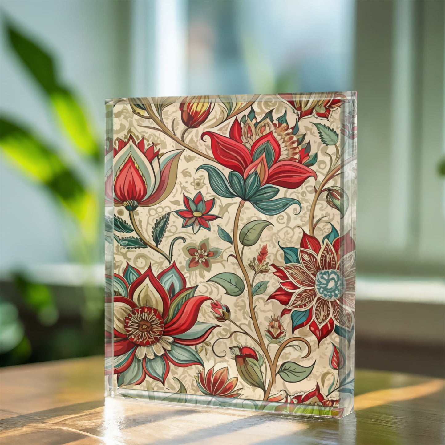 Folk Floral Pattern, Indian Inspired 09 - 5.25" x 7" Acrylic Block
