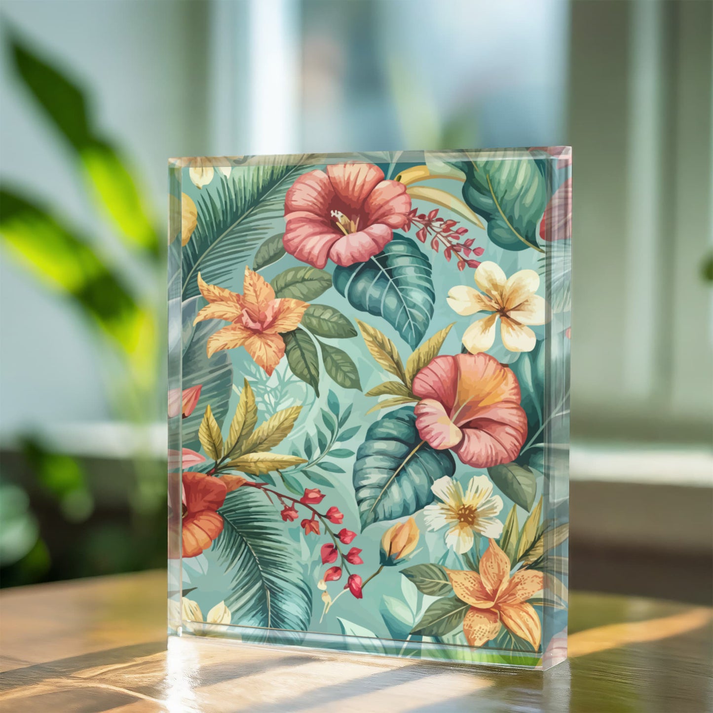 Folk Floral Pattern, Balinese Inspired 06 - 5.25" x 7" Acrylic Block