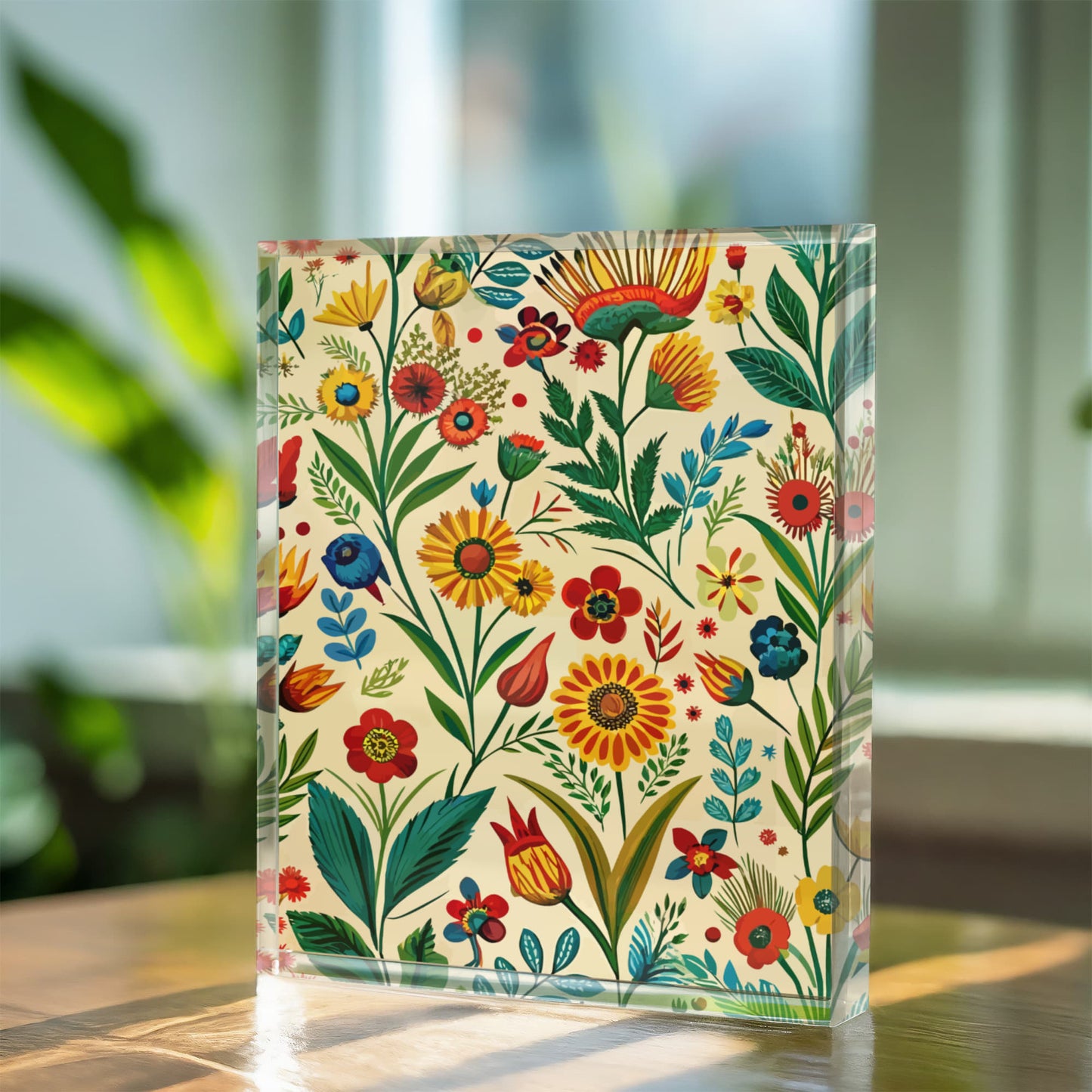 Folk Floral Pattern, Bulgarian Inspired 01 - 5.25" x 7" Acrylic Block