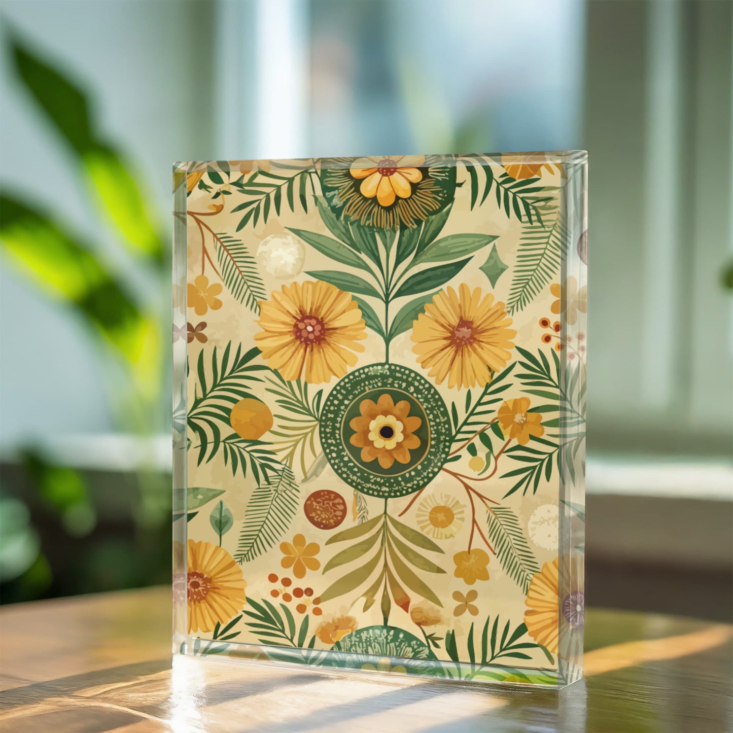Folk Floral Pattern, Kenyan Inspired 01 - 5.25" x 7" Acrylic Block