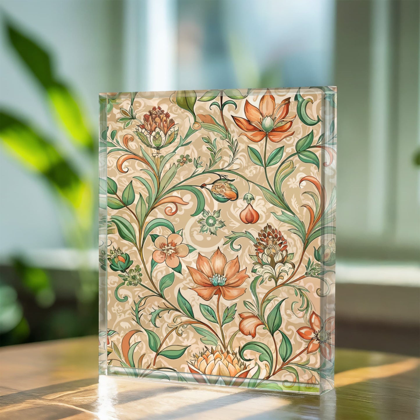 Folk Floral Pattern, Middle Eastern Inspired 02 - 5.25" x 7" Acrylic Block