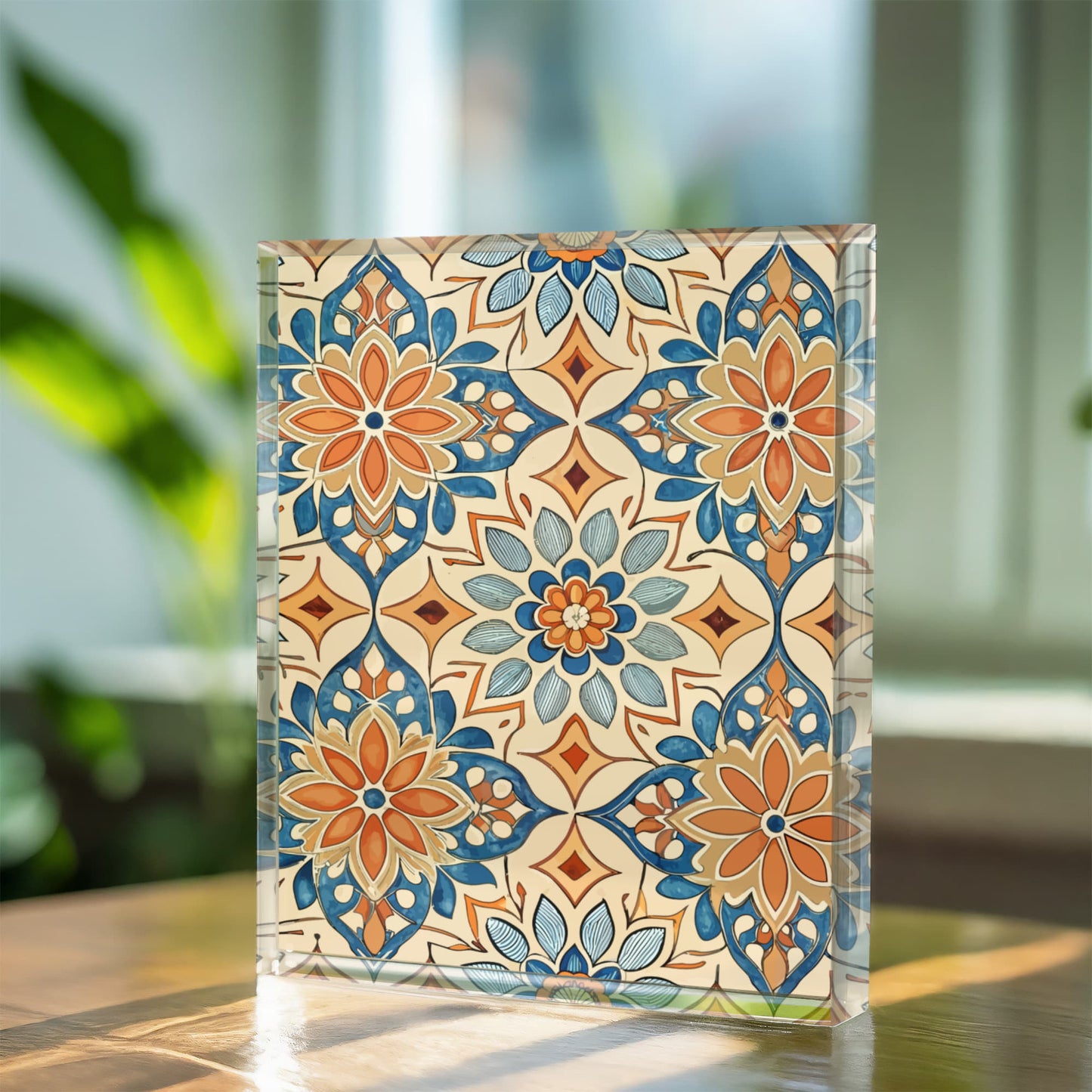 Folk Floral Pattern, Moroccan Inspired 08 - 5.25" x 7" Acrylic Block