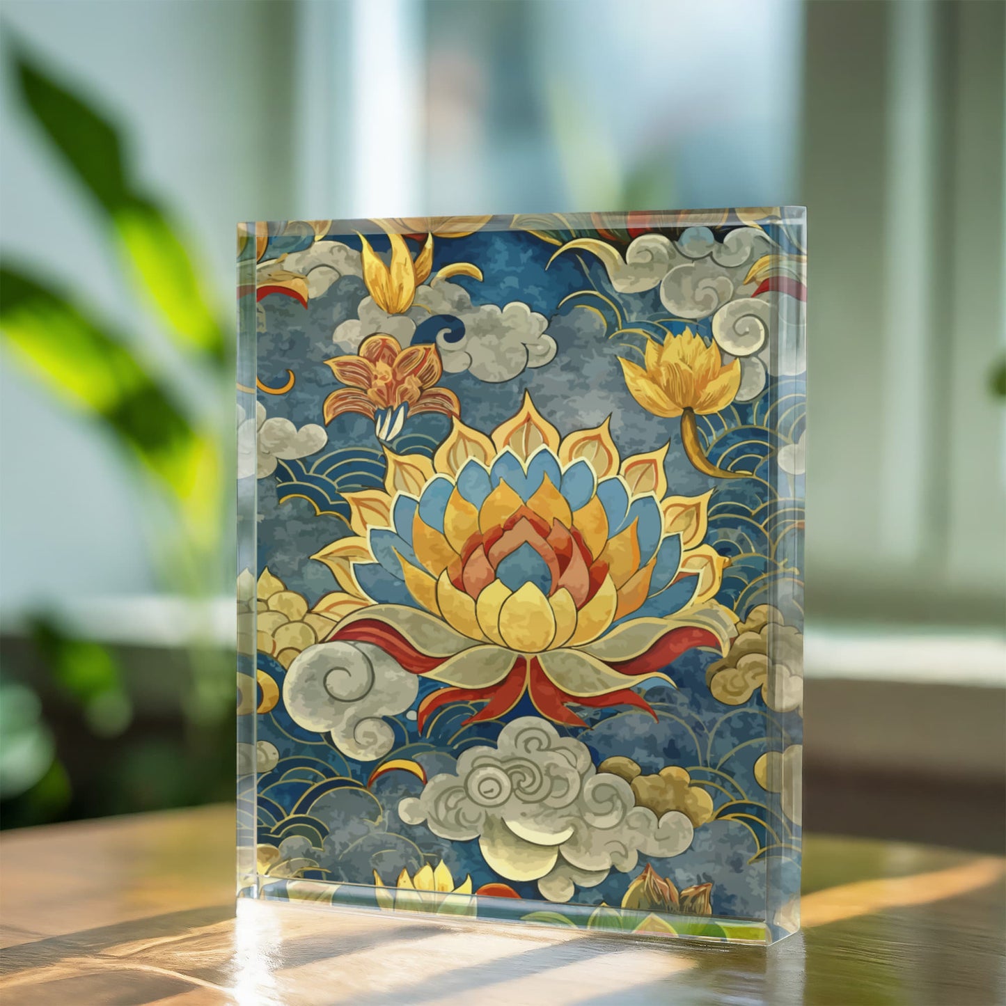 Folk Floral Pattern, Tibetan Inspired 01 - 5.25" x 7" Acrylic Block