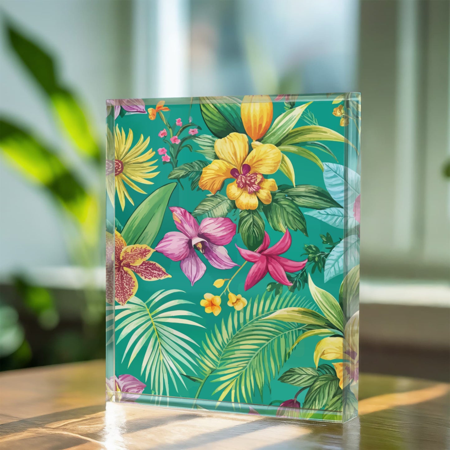 Folk Floral Pattern, Colombian Inspired 02 - 5.25" x 7" Acrylic Block