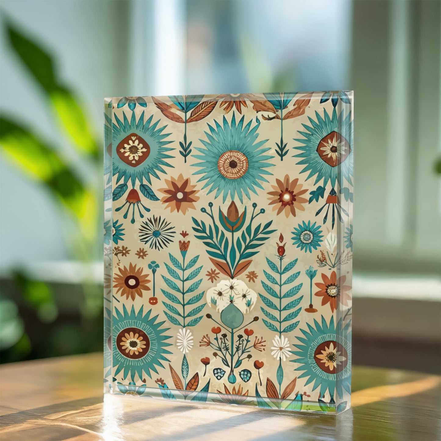 Folk Floral Pattern, Native American Inspired 01 - 5.25" x 7" Acrylic Block
