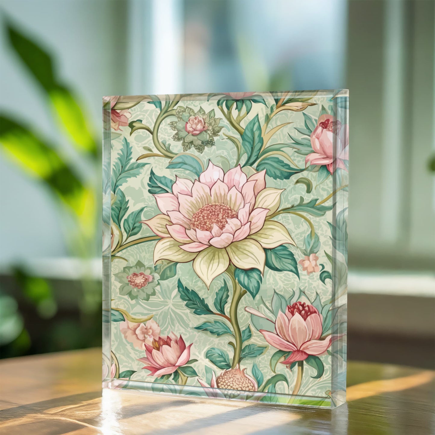 Folk Floral Pattern, Burmese Inspired 02 - 5.25" x 7" Acrylic Block