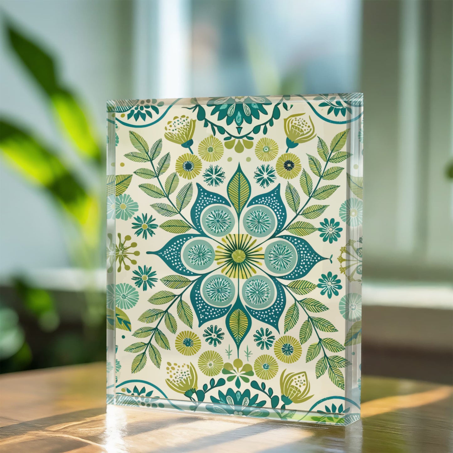 Folk Floral Pattern, Scandinavian Inspired 08 - 5.25" x 7" Acrylic Block