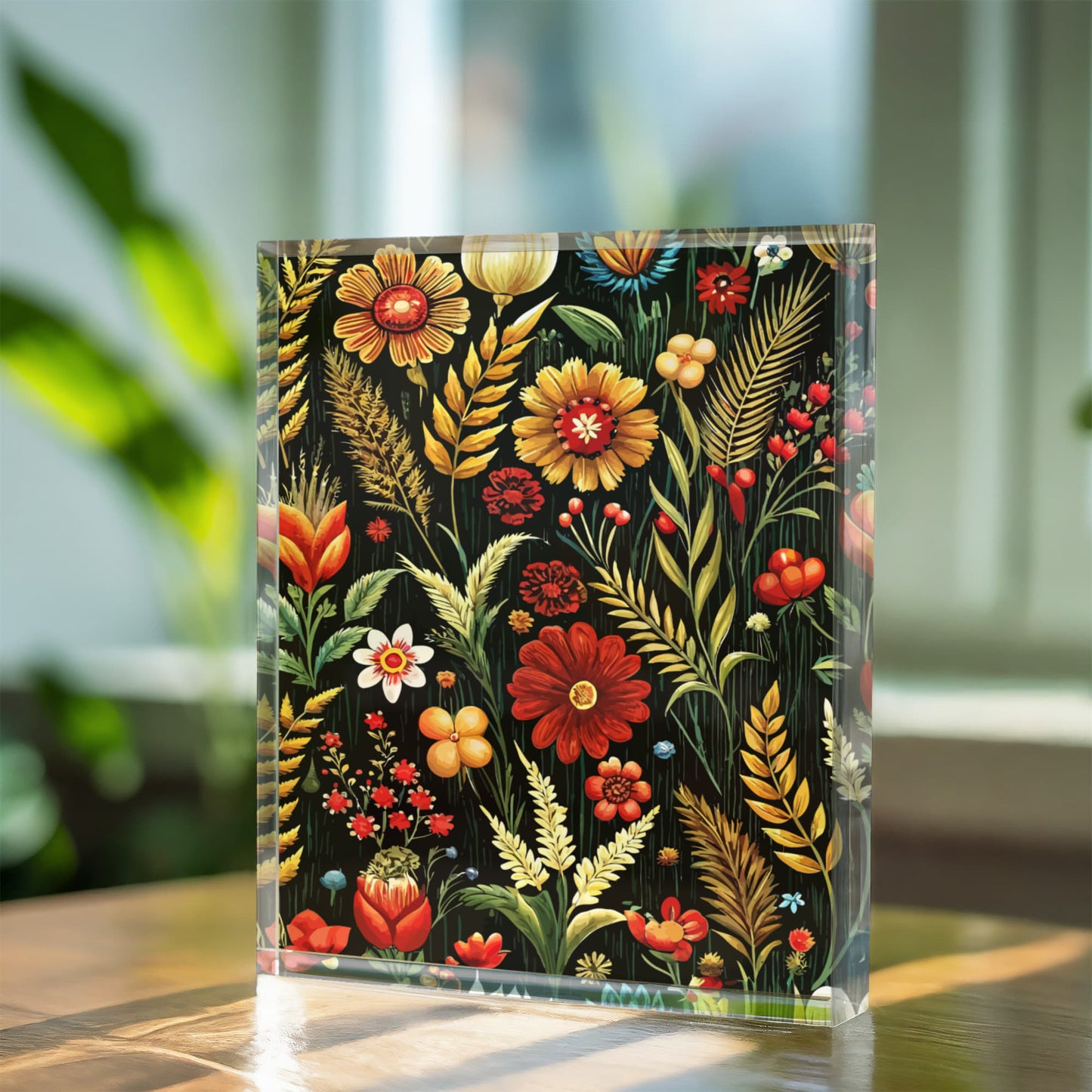 Folk Floral Pattern, Balkan Inspired 01 - 5.25" x 7" Acrylic Block