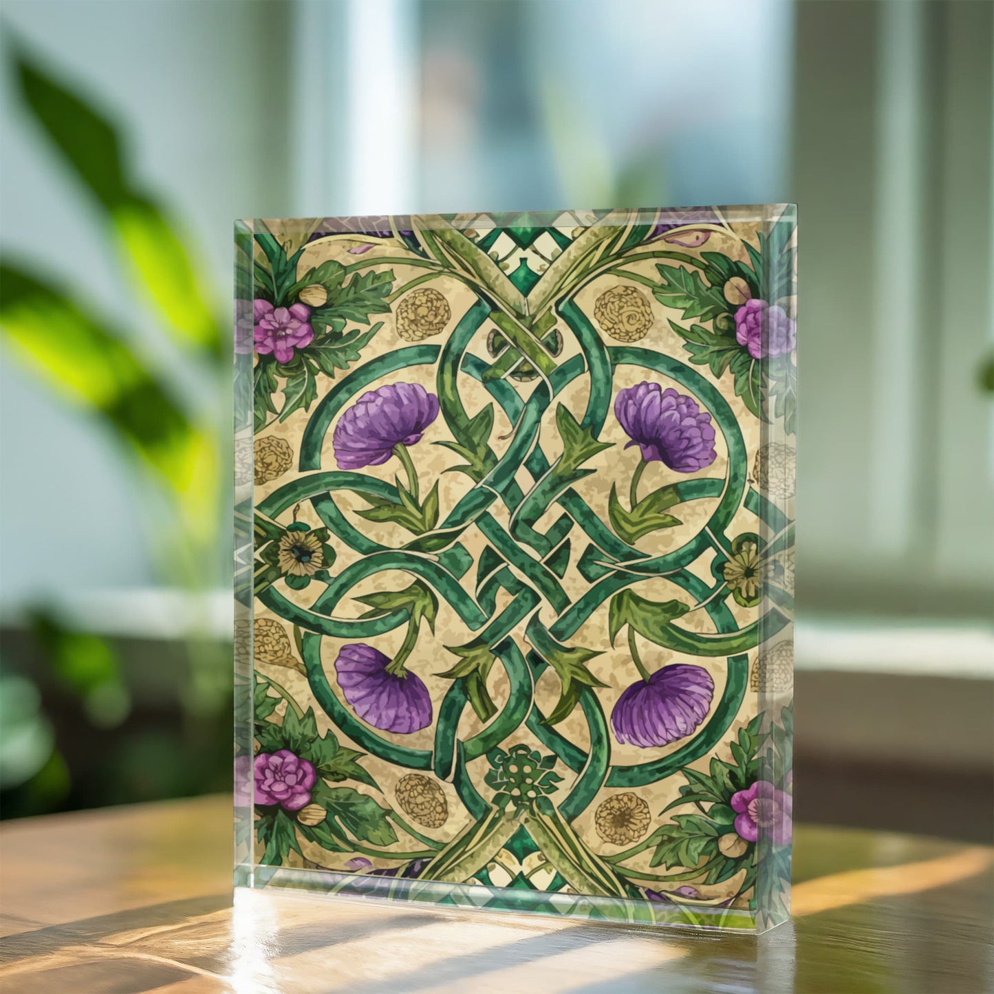 Folk Floral Pattern, Celtic Inspired 04 - 5.25" x 7" Acrylic Block