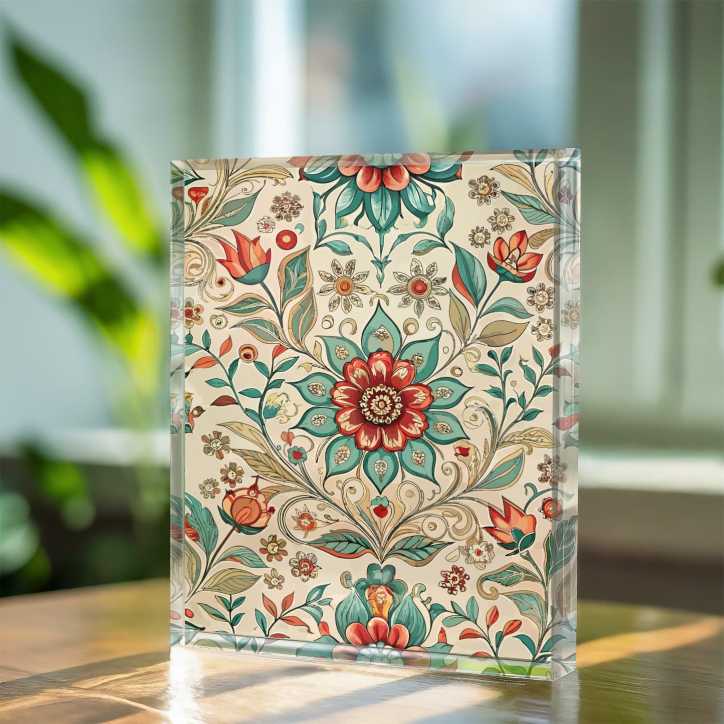 Folk Floral Pattern, Moroccan Inspired 02 - 5.25" x 7" Acrylic Block