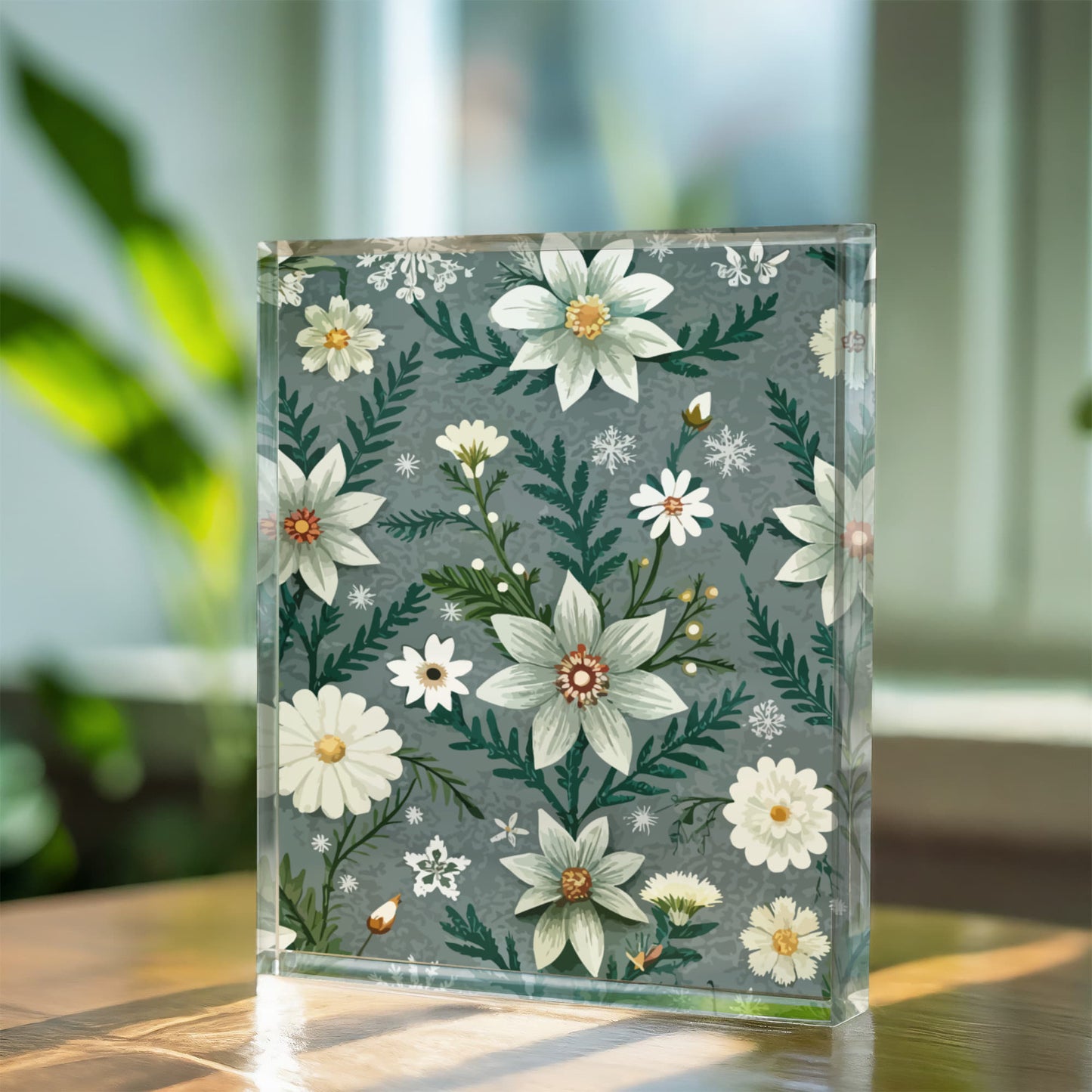 Folk Floral Pattern, Alpine Inspired 06 - 5.25" x 7" Acrylic Block