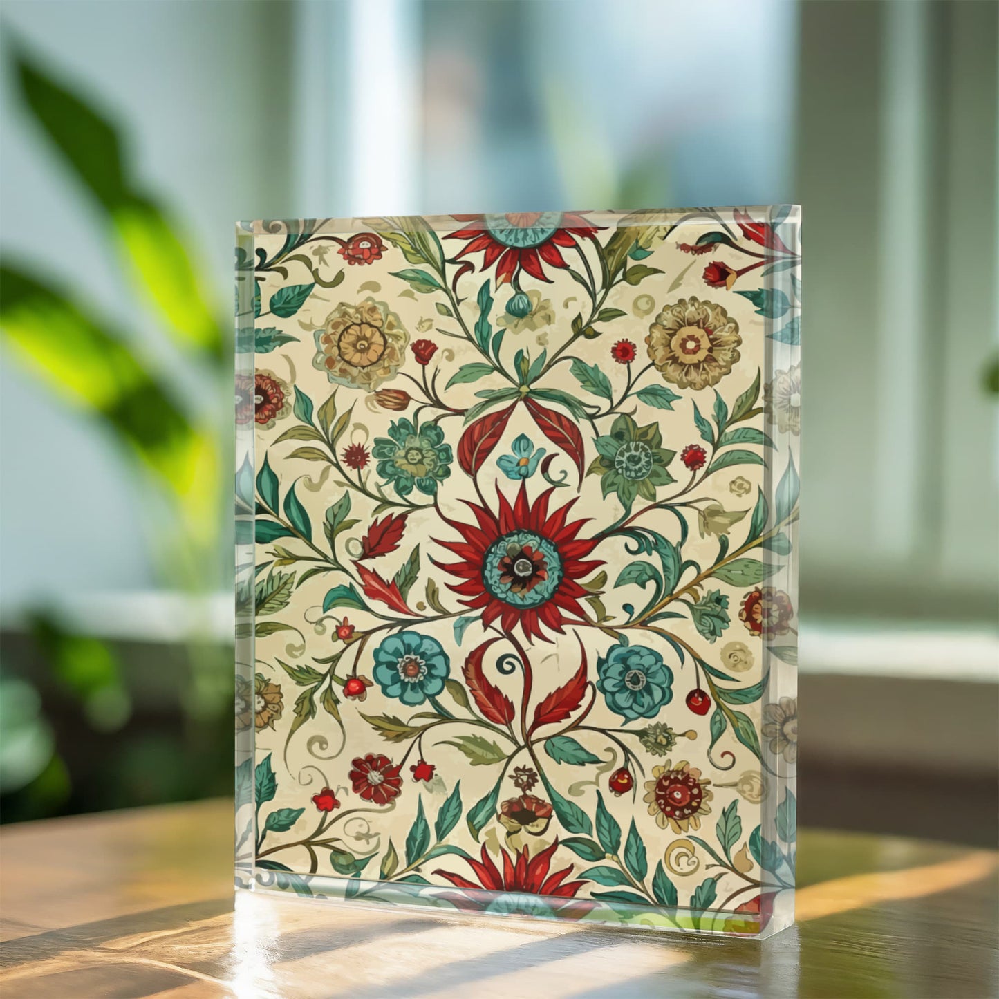 Folk Floral Pattern, Uzbek Inspired 02 - 5.25" x 7" Acrylic Block