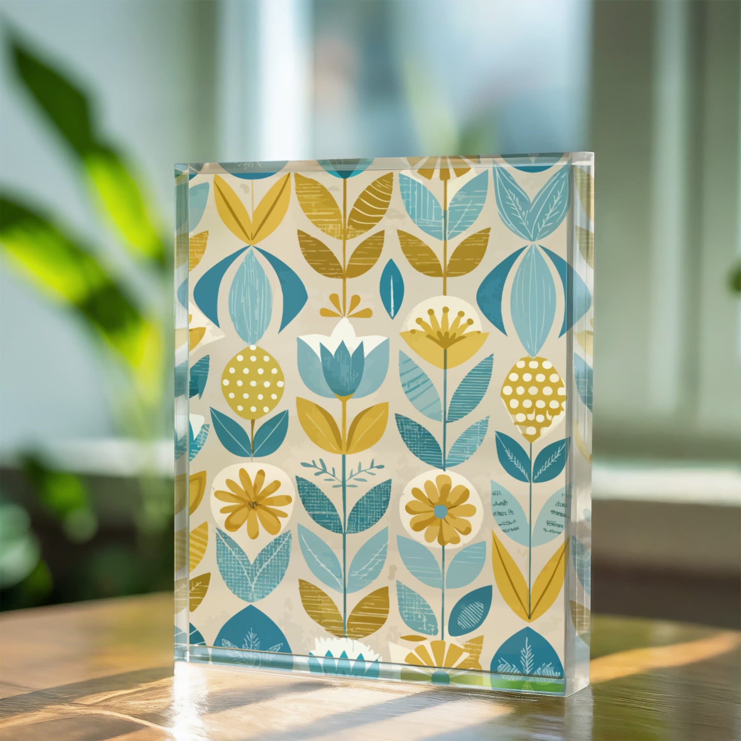 Folk Floral Pattern, Scandinavian Inspired 06 - 5.25" x 7" Acrylic Block
