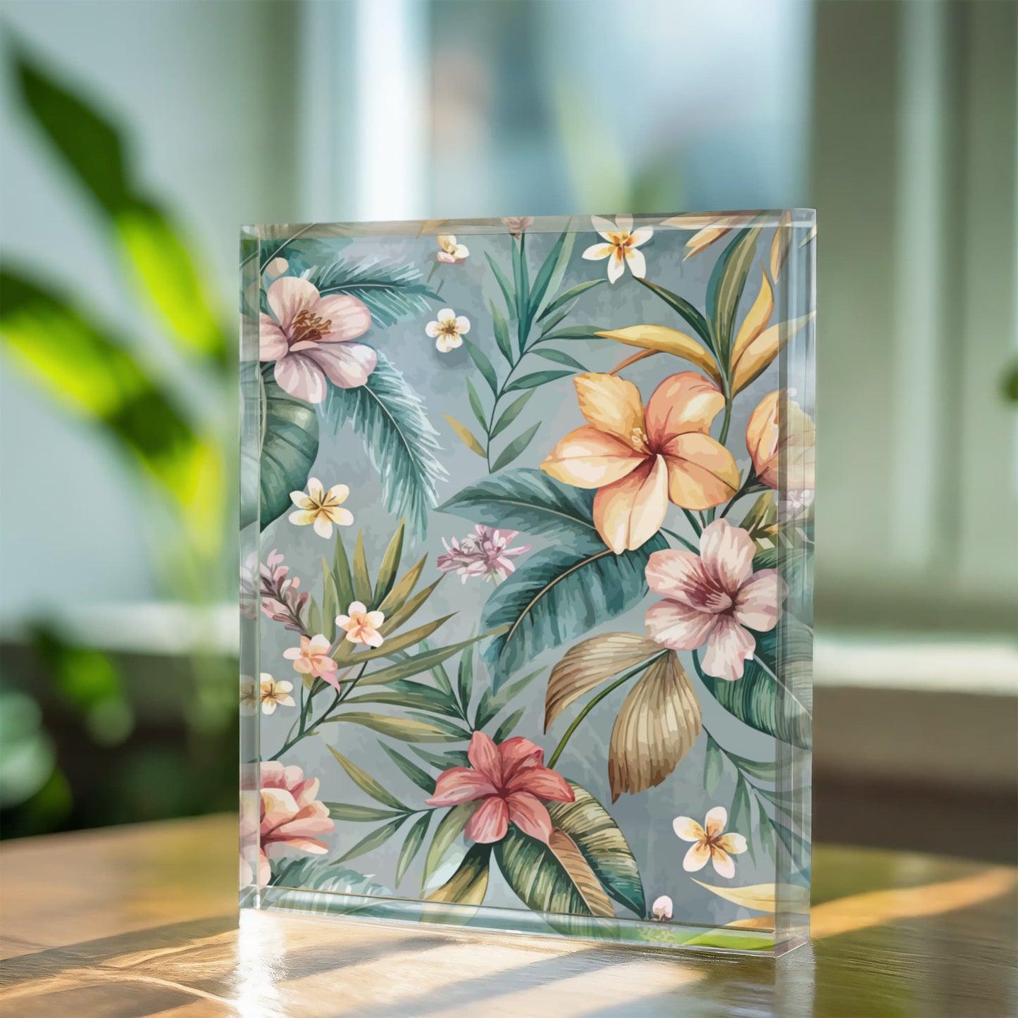 Folk Floral Pattern, Balinese Inspired 07 - 5.25" x 7" Acrylic Block