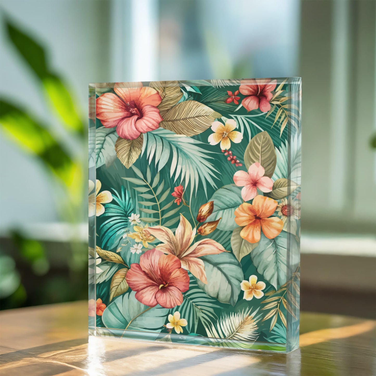 Folk Floral Pattern, Balinese Inspired 05 - 5.25" x 7" Acrylic Block