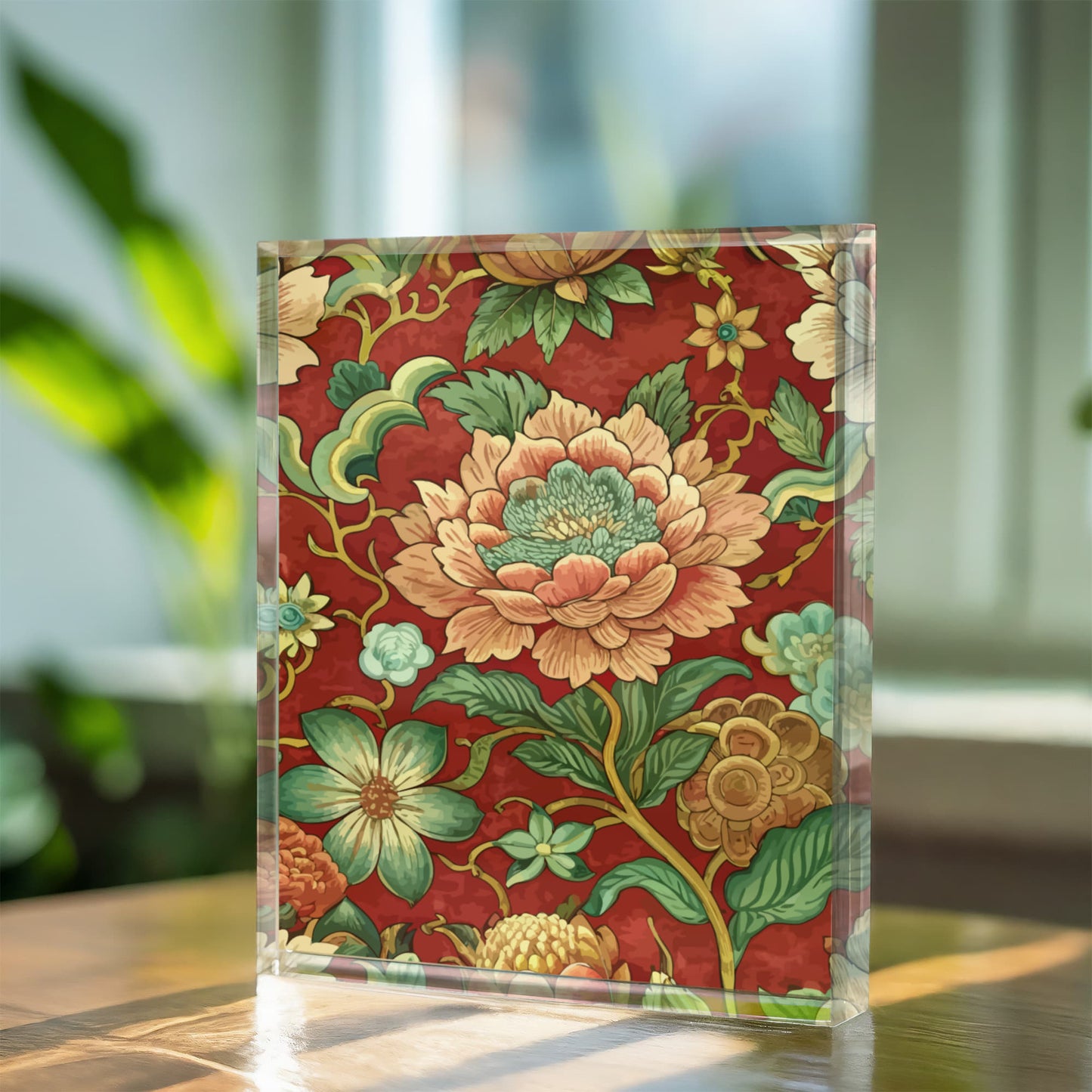 Folk Floral Pattern, Chinese Inspired 03 - 5.25" x 7" Acrylic Block