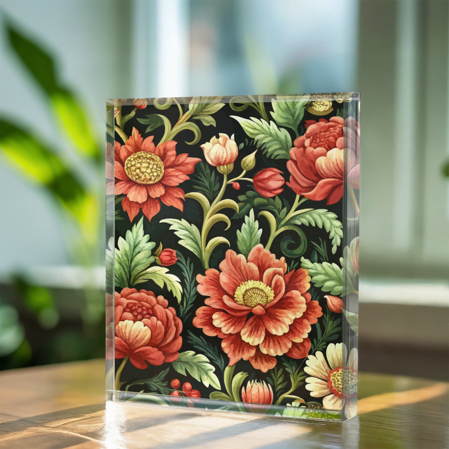 Folk Floral Pattern, Eastern European Inspired 01 - 5.25" x 7" Acrylic Block