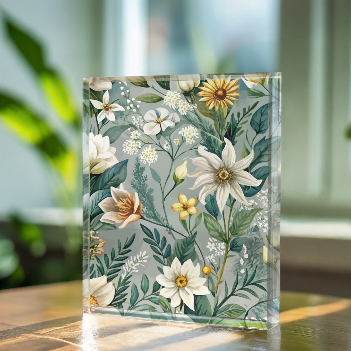 Folk Floral Pattern, Alpine Inspired 03 - 5.25" x 7" Acrylic Block