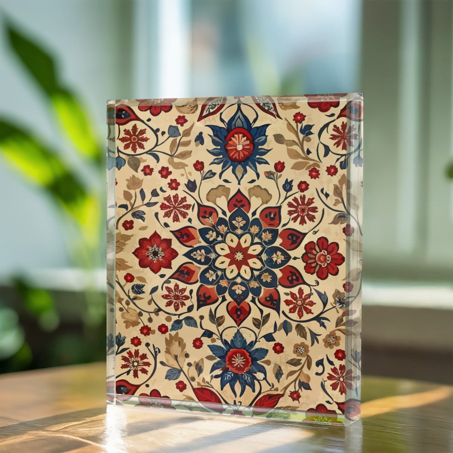 Folk Floral Pattern, Moroccan Inspired 09 - 5.25" x 7" Acrylic Block