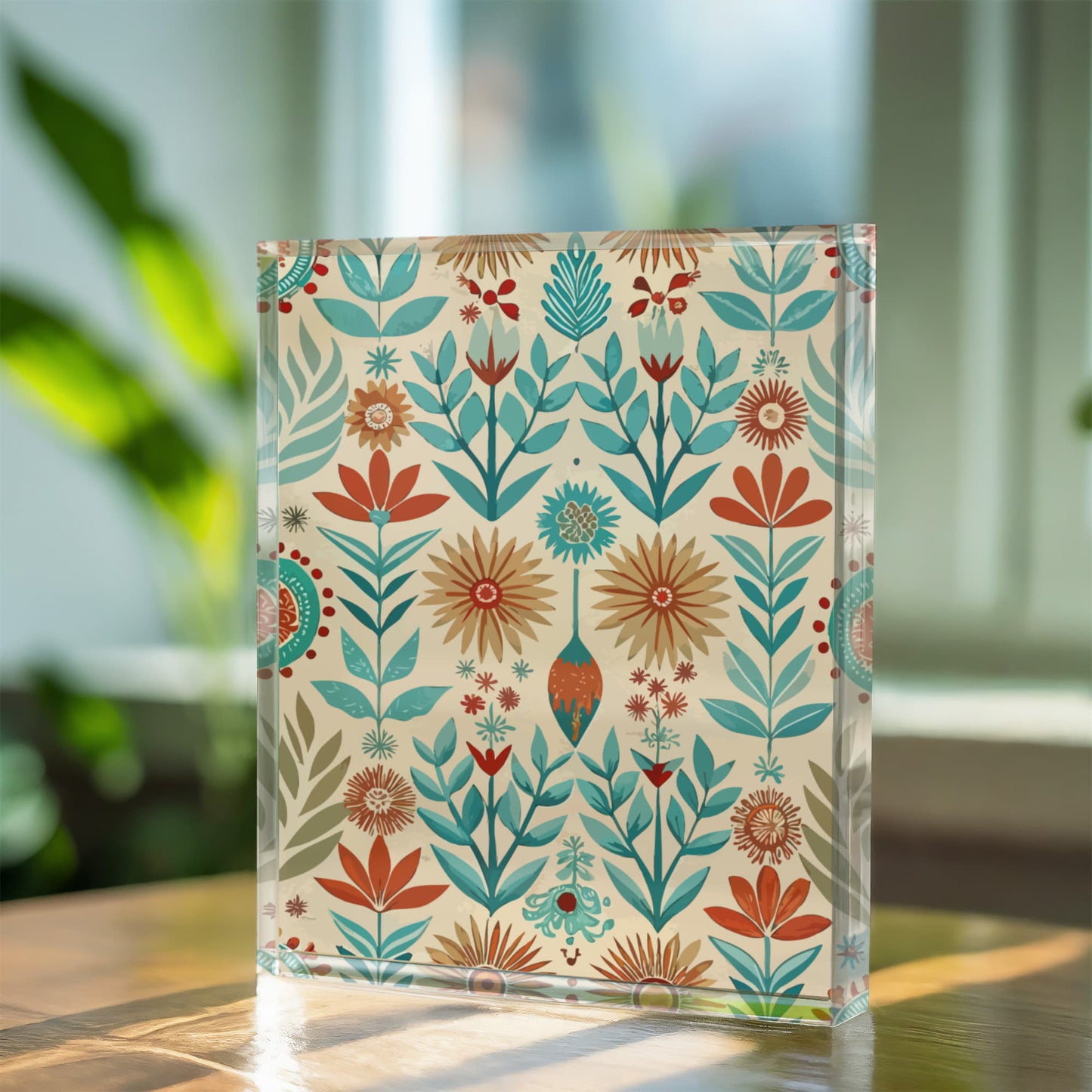 Folk Floral Pattern, Native American Inspired 04 - 5.25" x 7" Acrylic Block