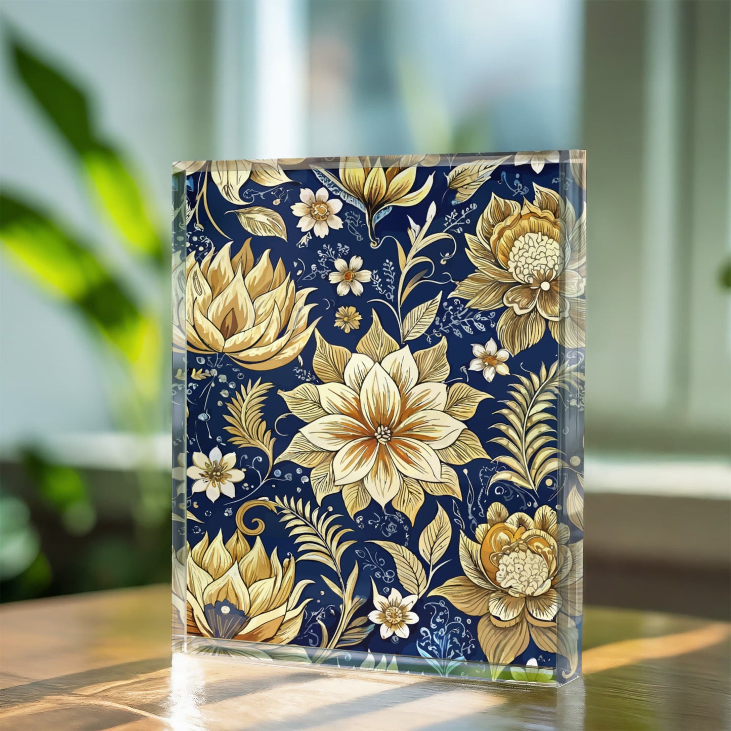 Folk Floral Pattern, Indonesian Inspired 02 - 5.25" x 7" Acrylic Block