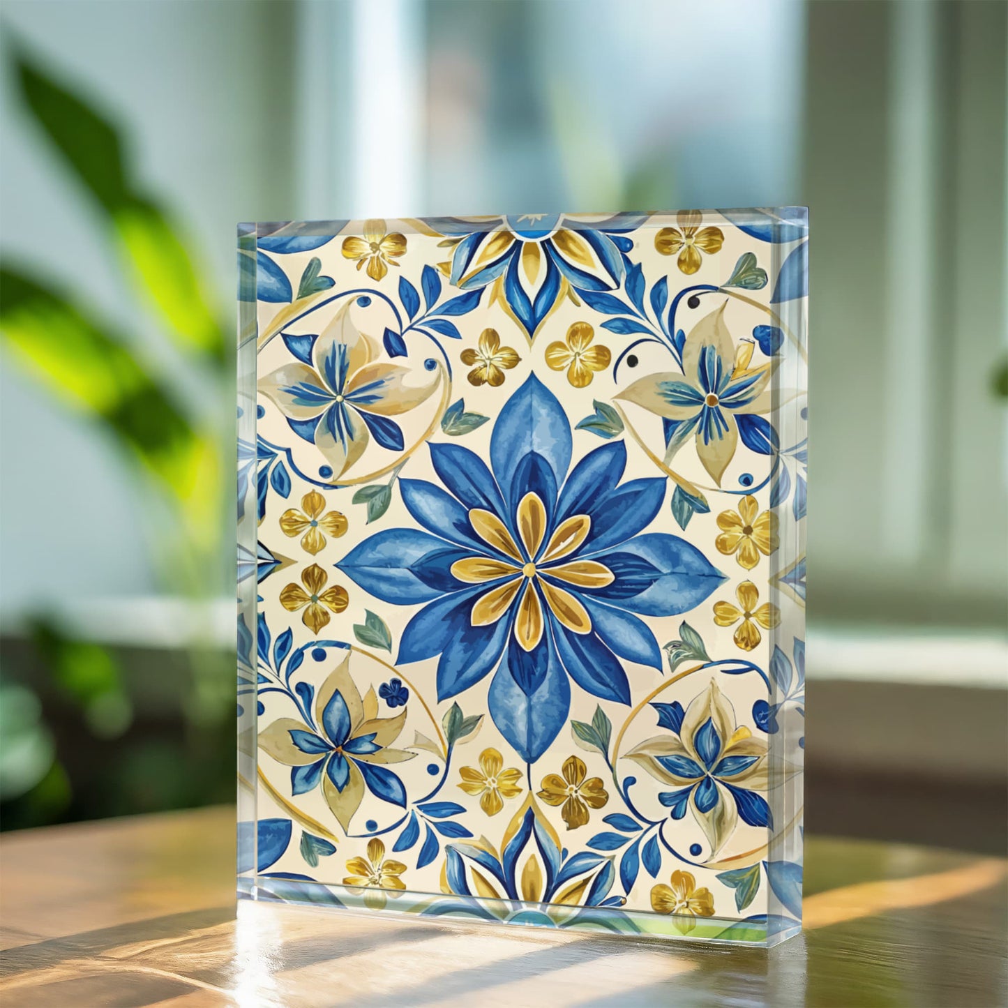 Folk Floral Pattern, Portuguese Inspired 02 - 5.25" x 7" Acrylic Block