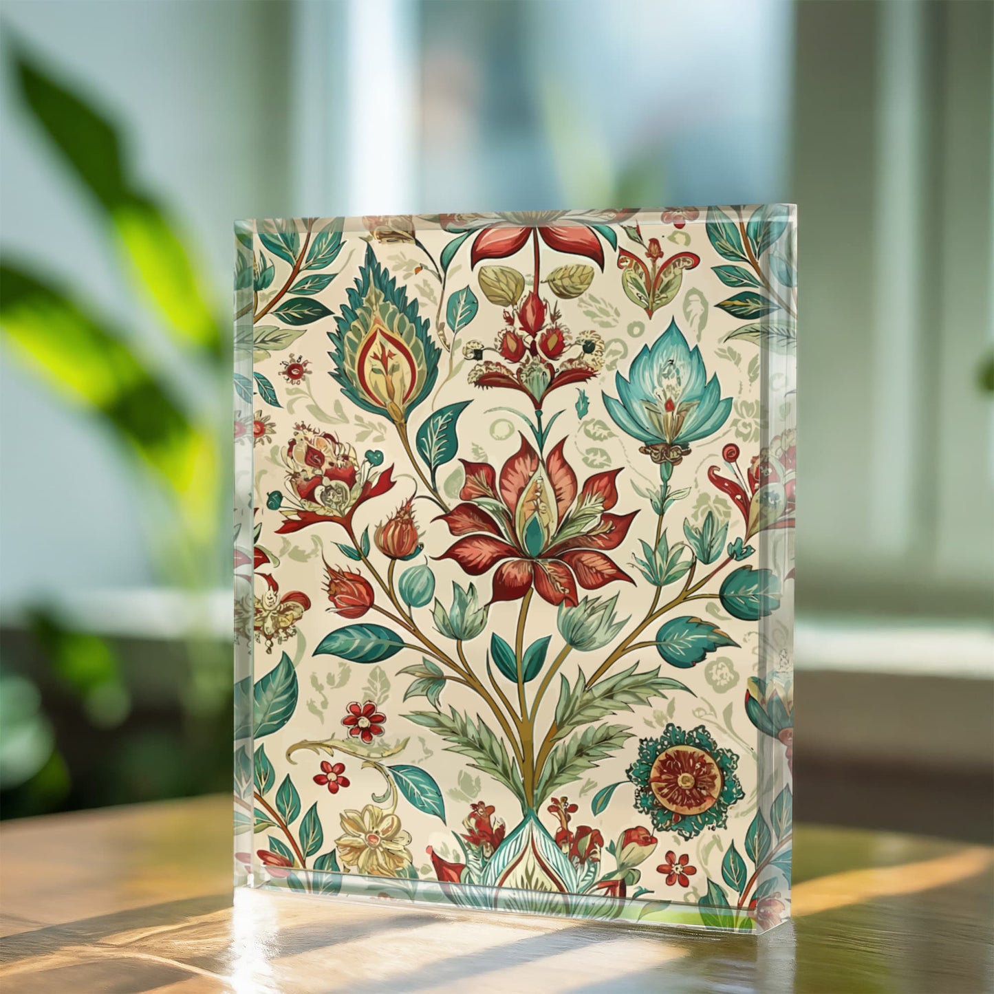 Folk Floral Pattern, Indian Inspired 07 - 5.25" x 7" Acrylic Block