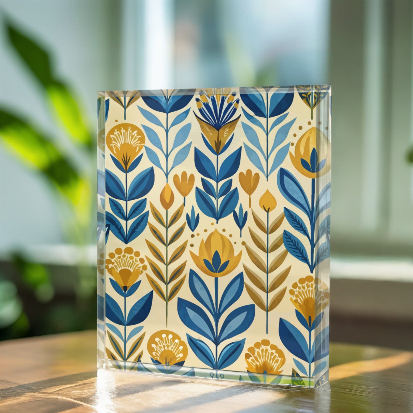 Folk Floral Pattern, Scandinavian Inspired 02 - 5.25" x 7" Acrylic Block
