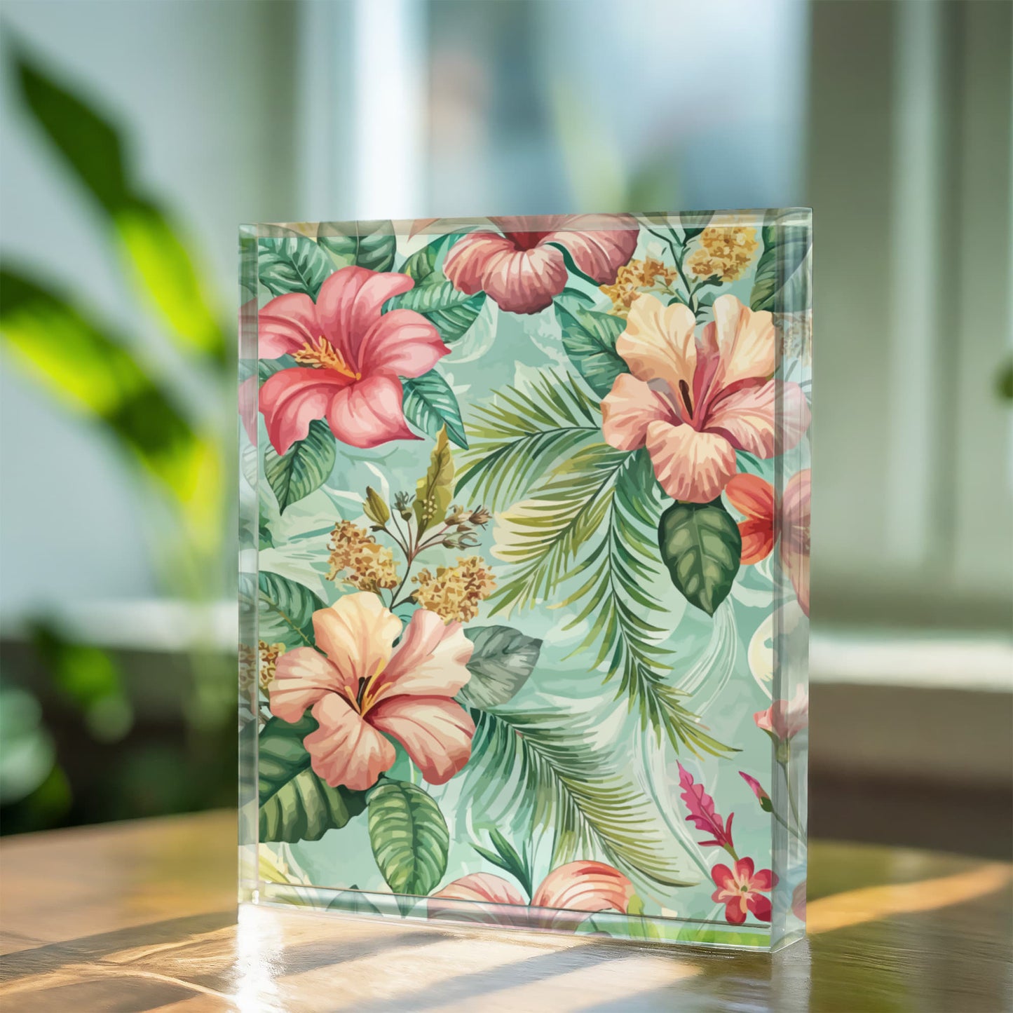 Folk Floral Pattern, Balinese Inspired 04 - 5.25" x 7" Acrylic Block