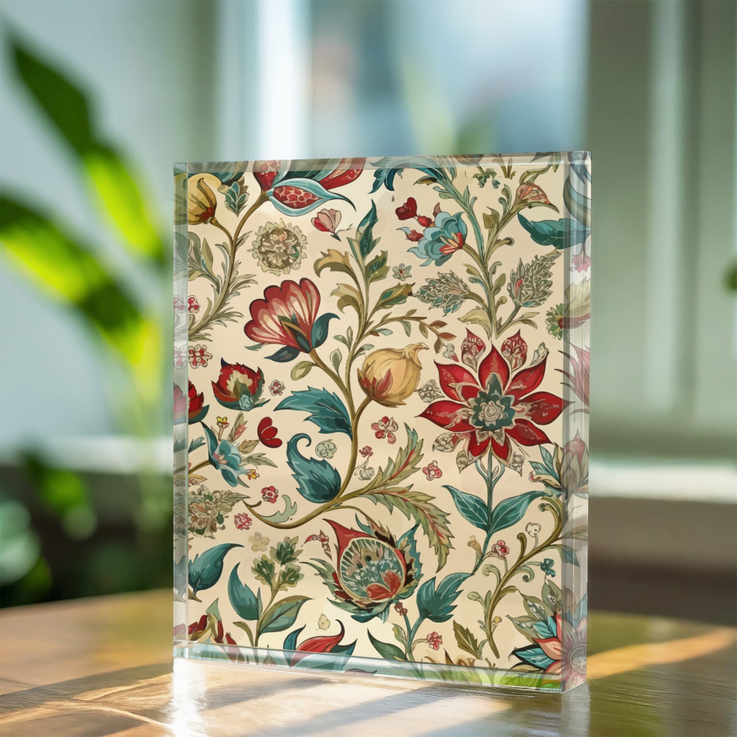 Folk Floral Pattern, Mughal Inspired 03 - 5.25" x 7" Acrylic Block