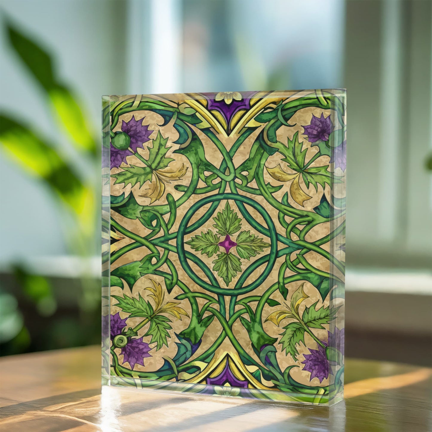 Folk Floral Pattern, Celtic Inspired 01 - 5.25" x 7" Acrylic Block